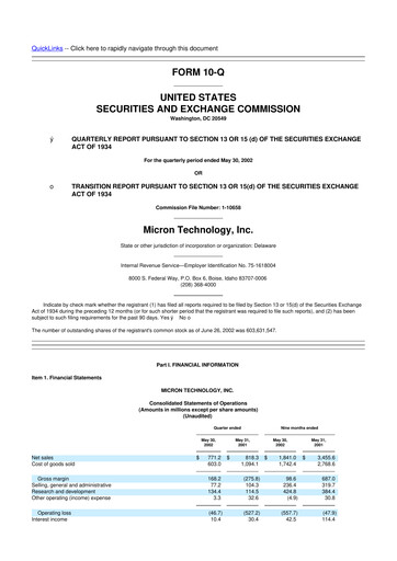 Thumbnail Micron Technology 10-Q Quarterly Report FY 