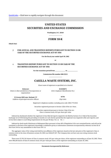 Thumbnail Casella Waste Systems
 10-K Annual Report 
