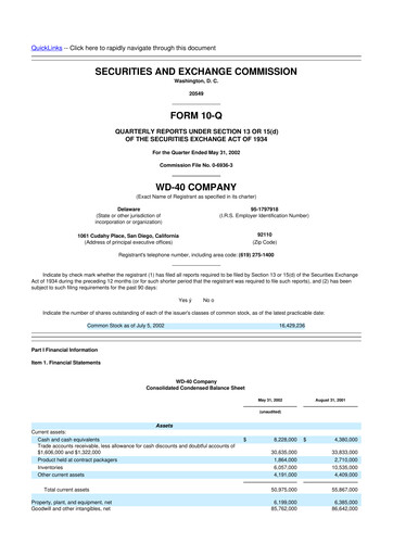 Miniature WD-40 Company
 10-Q Rapport trimestriel  