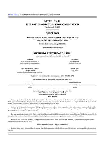 Thumbnail Methode Electronics
 10-K Annual Report 