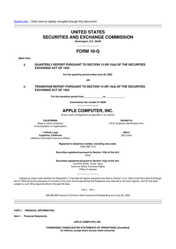 Thumbnail Apple 10-Q Quarterly Report FY 