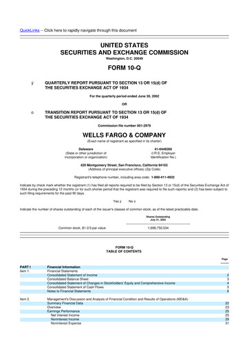 Thumbnail Wells Fargo 10-Q Quarterly Report FY 