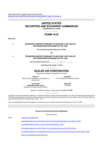 Miniature Sealed Air
 10-Q Rapport trimestriel  