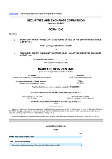 Miniature Carriage Services 10-Q Rapport trimestriel  