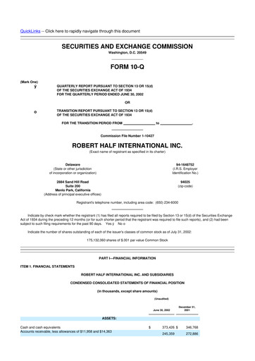 Thumbnail Robert Half 10-Q Quarterly Report FY 