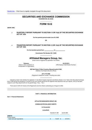 Thumbnail Affiliated Managers Group 10-Q Quarterly Report FY 