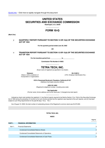 Thumbnail Tetra Tech
 10-Q Quarterly Report FY 