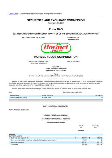 Thumbnail Hormel Foods 10-Q Quarterly Report FY 