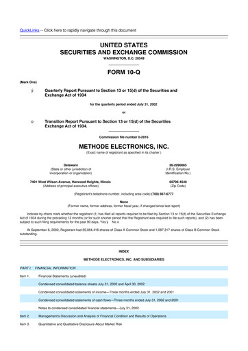 Thumbnail Methode Electronics
 10-Q Quarterly Report FY 