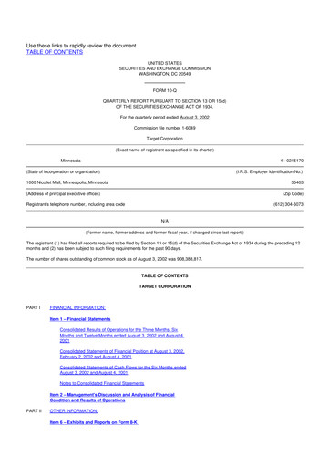 Thumbnail Target 10-Q Quarterly Report FY 