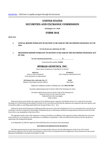 Thumbnail Myriad Genetics 10-K Annual Report 