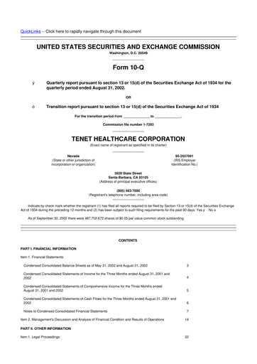 Thumbnail Tenet Healthcare 10-Q Quarterly Report FY 