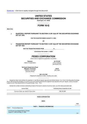 Thumbnail FedEx 10-Q Quarterly Report FY 