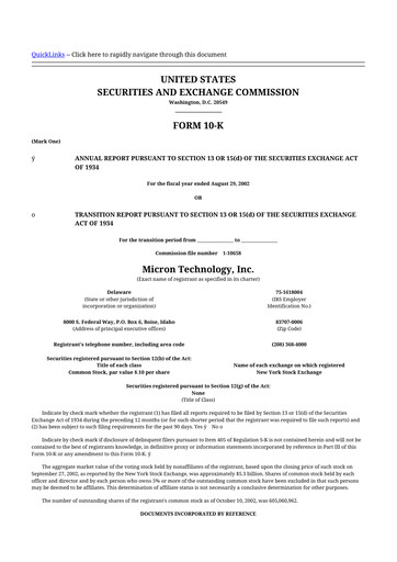 Thumbnail Micron Technology 10-K Annual Report 