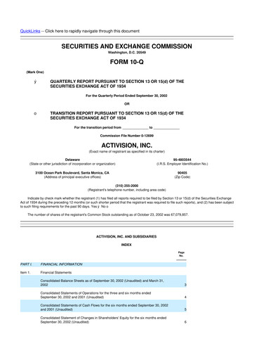 Thumbnail Activision Blizzard 10-Q Quarterly Report FY 