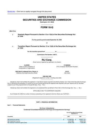 Vorschaubild RLI Corp.
 10-Q Quartalsbericht  