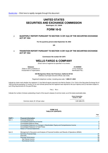 Thumbnail Wells Fargo 10-Q Quarterly Report FY 