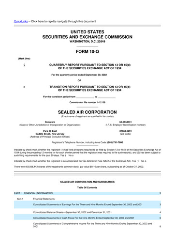 Miniature Sealed Air
 10-Q Rapport trimestriel  
