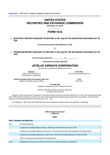 Thumbnail Jetblue Airways
 10-Q Quarterly Report FY 