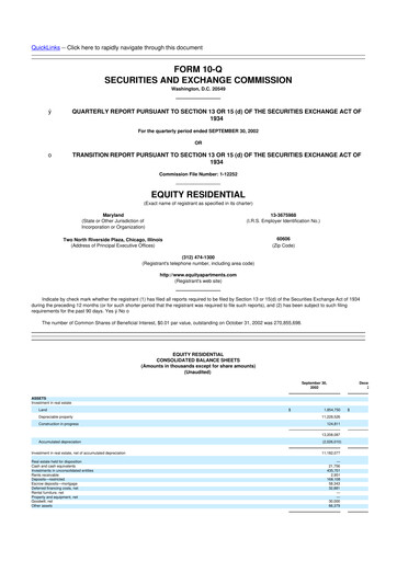 Thumbnail Equity Residential
 10-Q Quarterly Report FY 