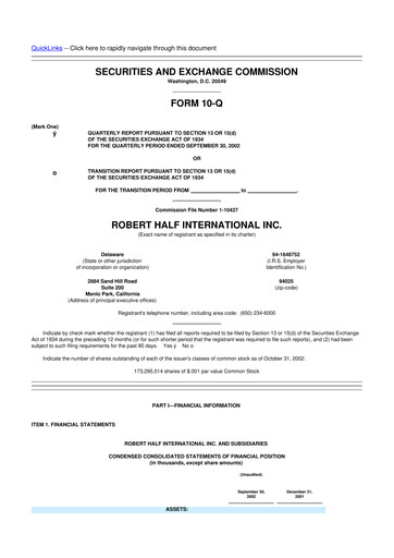 Thumbnail Robert Half 10-Q Quarterly Report FY 