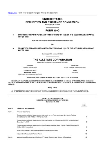 Thumbnail Allstate 10-Q Quarterly Report FY 