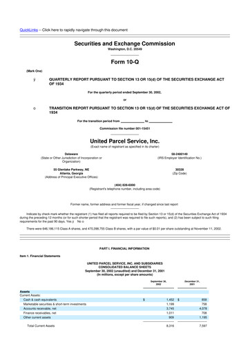 Thumbnail United Parcel Service 10-Q Quarterly Report FY 
