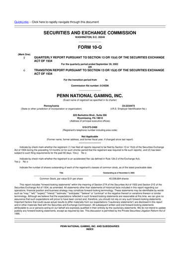 Thumbnail PENN Entertainment
 10-Q Quarterly Report FY 