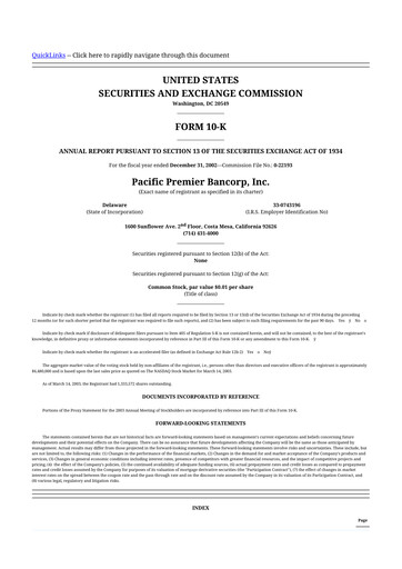 Thumbnail Pacific Premier Bancorp
 10-K Annual Report 