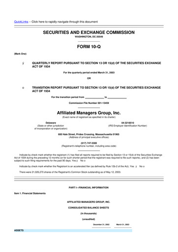 Thumbnail Affiliated Managers Group 10-Q Quarterly Report FY 