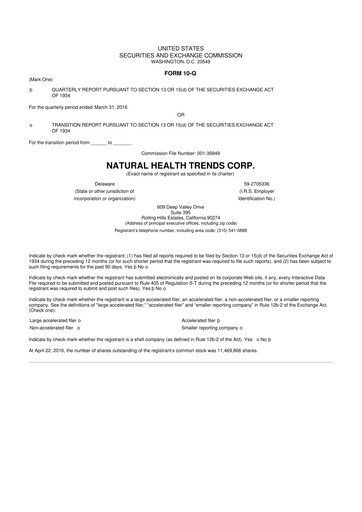 Thumbnail Natural Health Trends 10-Q Quarterly Report FY2016 
