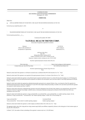 Thumbnail Natural Health Trends 10-K Annual Report 2016