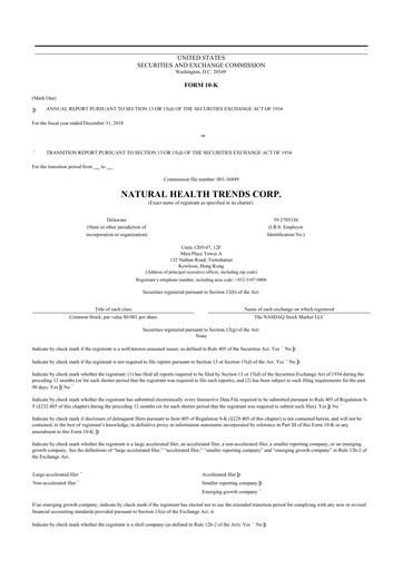 Thumbnail Natural Health Trends 10-K Annual Report 2018