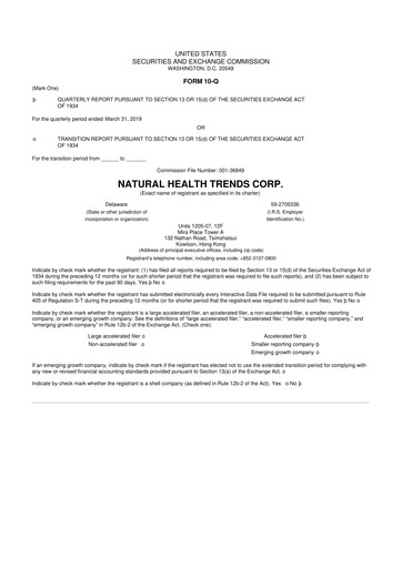 Thumbnail Natural Health Trends 10-Q Quarterly Report FY2019 