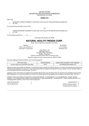 Thumbnail Natural Health Trends 10-Q Quarterly Report FY2019 