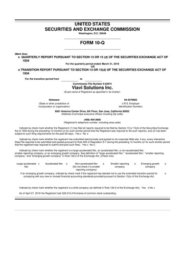 Thumbnail VIAVI Solutions
 10-Q Quarterly Report FY2018 