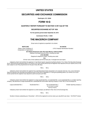 Thumbnail Macerich 10-Q Quarterly Report FY2016 