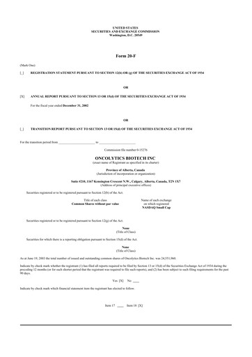 Thumbnail Oncolytics Biotech
 20-F Annual Report 