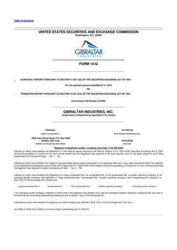 Thumbnail Gibraltar Industries
 10-Q Quarterly Report FY2018 