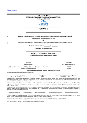 Thumbnail Gibraltar Industries
 10-Q Quarterly Report FY2020 
