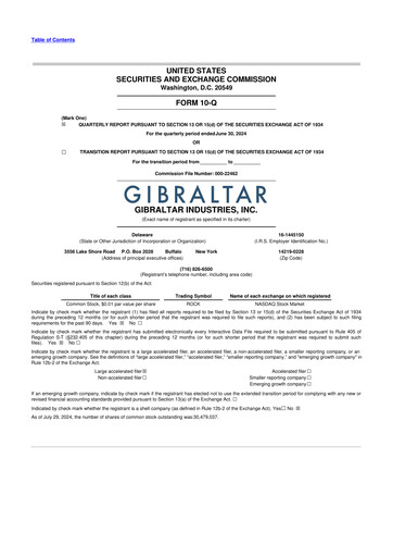 Thumbnail Gibraltar Industries
 10-Q Quarterly Report FY2024 