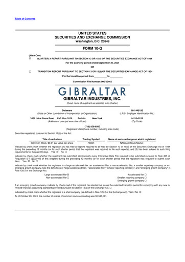 Thumbnail Gibraltar Industries
 10-Q Quarterly Report FY2024 