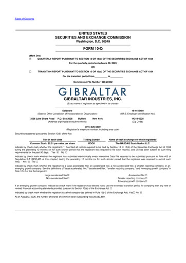 Thumbnail Gibraltar Industries
 10-Q Quarterly Report FY2026 