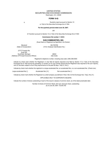 Thumbnail Sun Communities
 10-Q Quarterly Report FY 