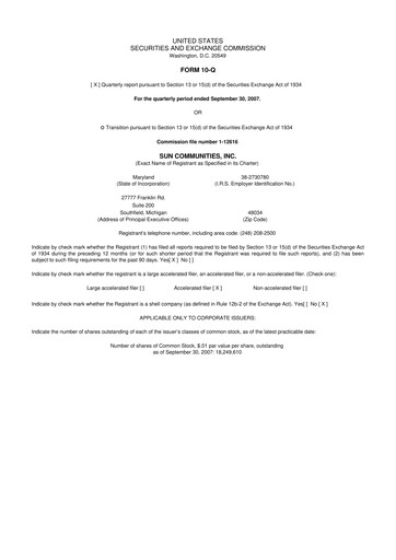Thumbnail Sun Communities
 10-Q Quarterly Report FY 
