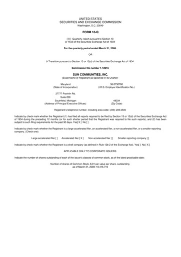 Thumbnail Sun Communities
 10-Q Quarterly Report FY 