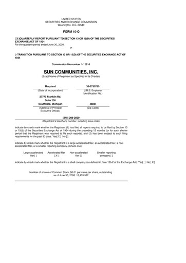 Thumbnail Sun Communities
 10-Q Quarterly Report FY 