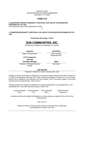 Thumbnail Sun Communities
 10-Q Quarterly Report FY 