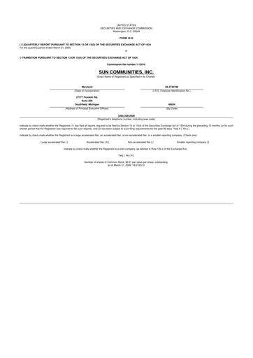 Thumbnail Sun Communities
 10-Q Quarterly Report FY 