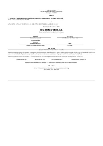 Thumbnail Sun Communities
 10-Q Quarterly Report FY 